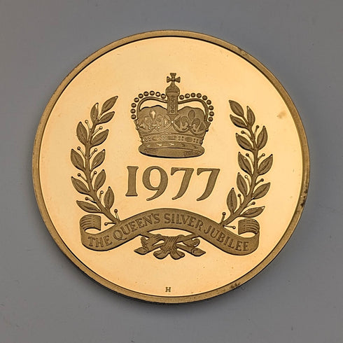 1977年  英国エリザベス2世女王 シルバージュビリー 純銀&金メッキメダル Birmingham&Mint ケーツ付